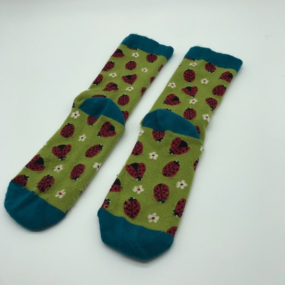 Womens Bamboo Ladybug Socks Floral Green Red Blue Scalloped Ladies One Size Soft - Picture 4 of 5